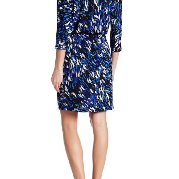 Nine West Dolman Sleeve Blouson Blue Black Dress 6 - Picture 2 of 2